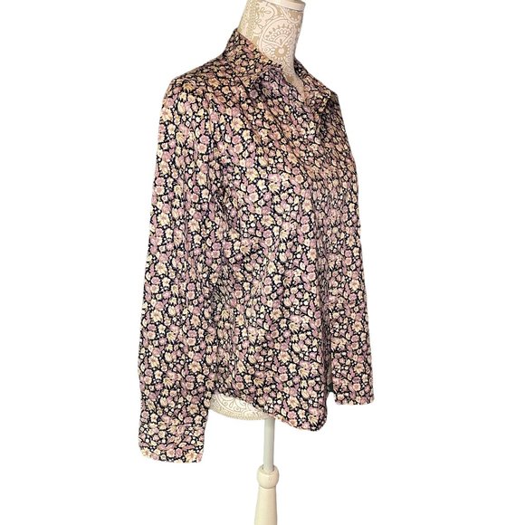 Chaps no iron purple floral long sleeve button down women’s shirt size large. - Picture 1 of 10